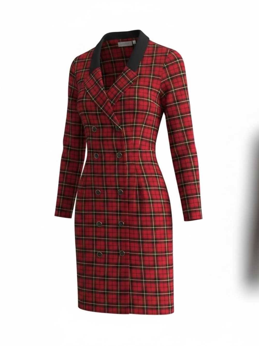 Red Plaid Double-Breasted Women’s Dress